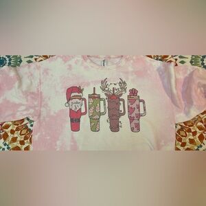 Pink Tie-Dye Holiday long sleeve crew neck ~Medium